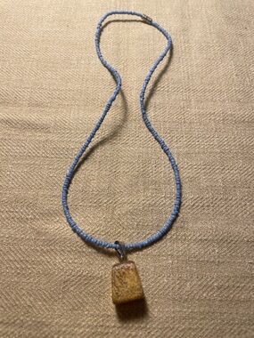 Blue Beaded Necklace with Natural Stone Pendant